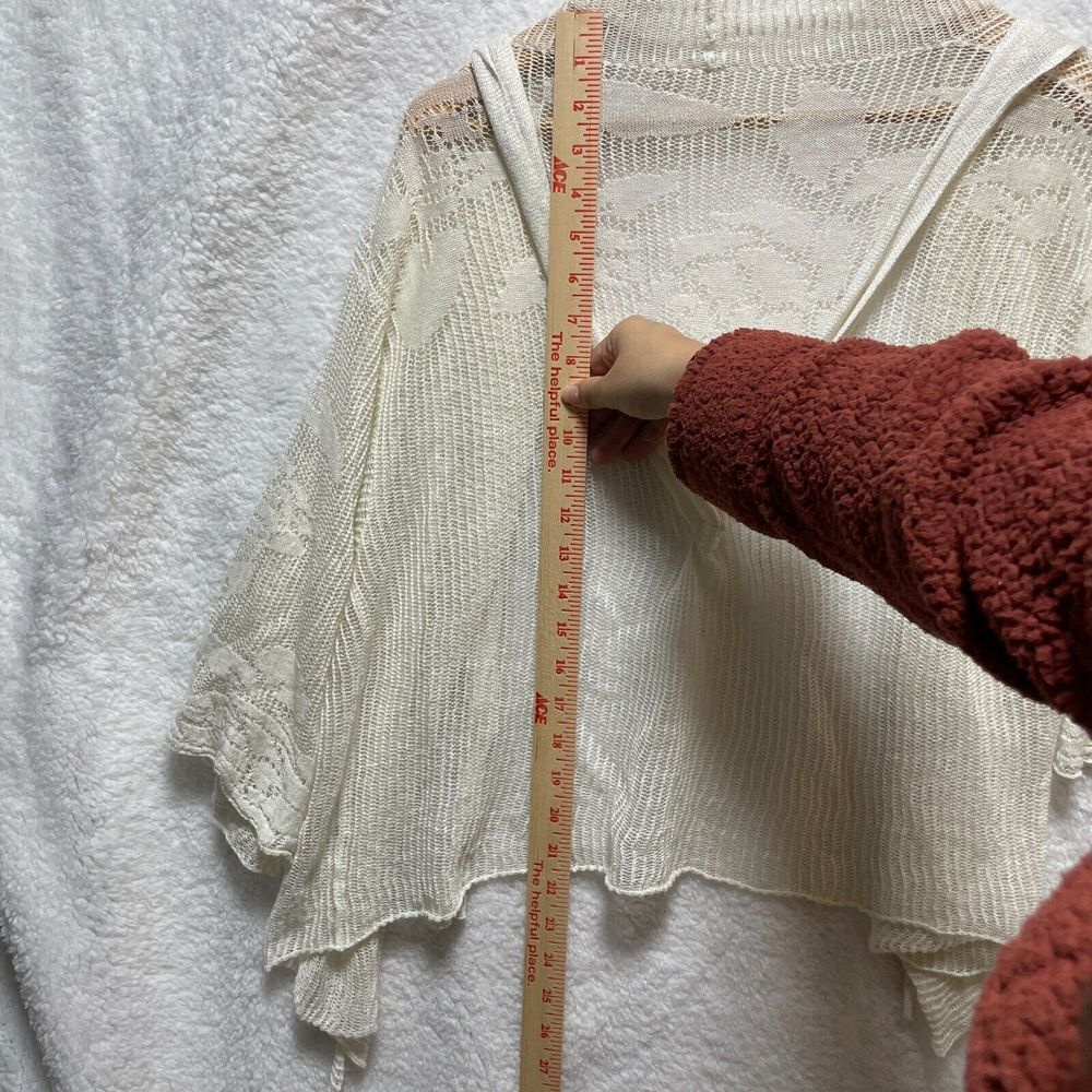 Moth‎ Anthropologie White Knit Cardigan Sweater Crochet Belted Linen M Boho - Picture 11 of 13